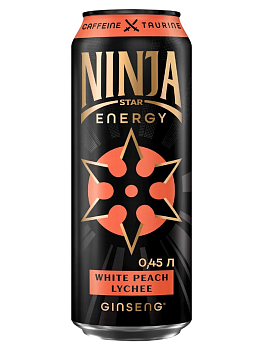 Напиток тонизирующий NINDJA Star Energy Original Белый персик-Личи 0,45л ж/б