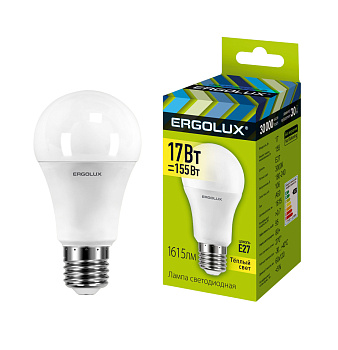 Лампа светодиод Ergolux LED-А60-17W-E27-3K теплый 155Вт ЛОН 1*10 (047)
