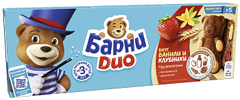 Пирожное БОЛЬШЕВИК Барни DUO медвежонок бисквитное вкус ванили и клубники 150г 