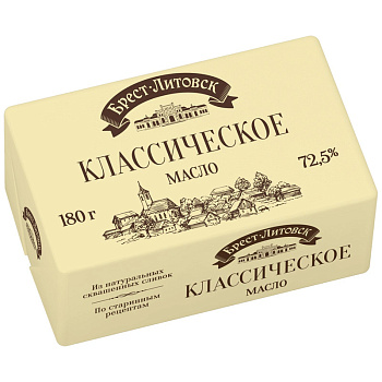 Масло сладкосливочное несоленое Брест-Литовск с м.д.ж. 72,5 % ВС 180г