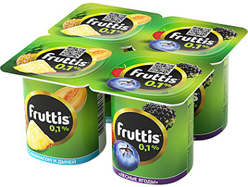 Йогуртовый продукт без ЗМЖ FRUTTIS легкий 0,1% ананас-дыня/лесные ягоды 110г