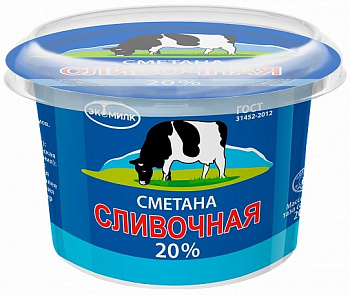 Сметана ЭКОМИЛК Сливочная 20% 180 г
