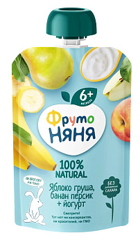 Пюре ФРУТОНЯНЯ из яблок, груш, бананов и персиков с йогуртом 90г д/п