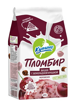 Мороженое Купино Много молока пломбир с виш. нап. и шок.крошкой 430г