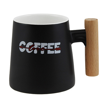 Кружка Coffee 390мл черный фарфор, дерево 13380-2