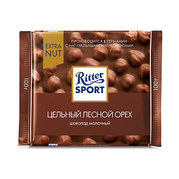 Шоколад RITTER SPORT молочный с цельным миндалем 100г