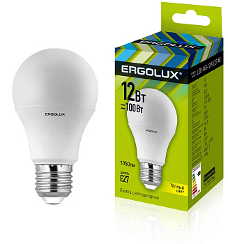 Лампа светодиод Ergolux LED-А60-12W-E27-3K 3000К ЛОН 100Вт